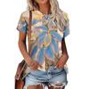 Summer Ladies 3D Leaf Print Crew Neck T-Shirt