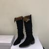 Pointed Boots 2025 Autumn and Winter New Women's Boots Thick Heel Short Boots Two Wear Pleated Piled Boots But Knee Boots