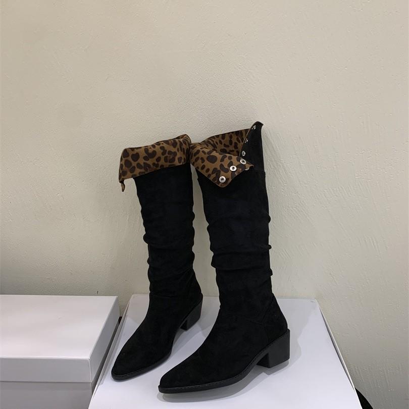 Pointed Boots 2025 Autumn and Winter New Women's Boots Thick Heel Short Boots Two Wear Pleated Piled Boots But Knee Boots