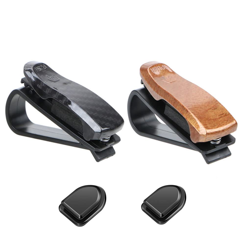 2pcs Car Eyeglass Holder + 2pcs Hook Set Car Sun Visor Glasses Ticket Card