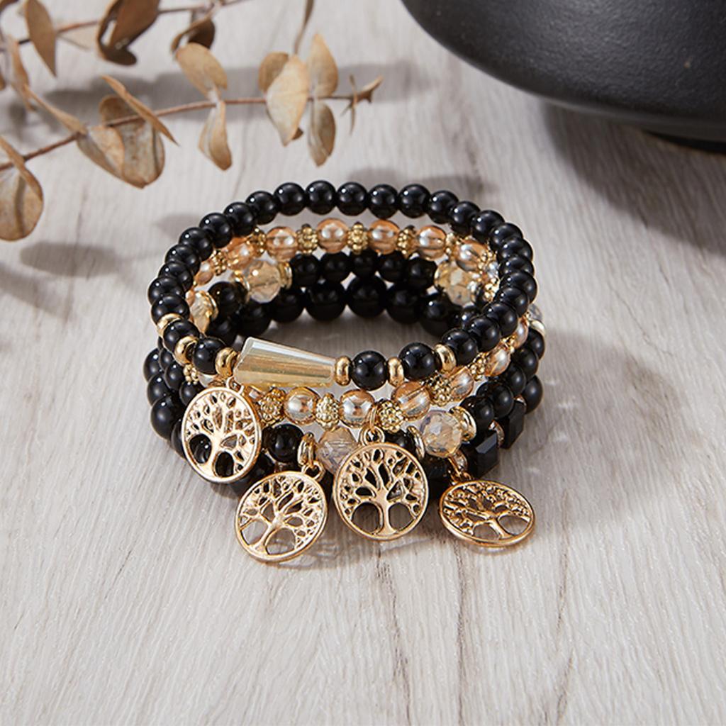 Bohemian Bracelet Beaded Tree of Life Alloy Elastic Stacking Wear Versatile Premium Light Luxury Explosive Bracelet