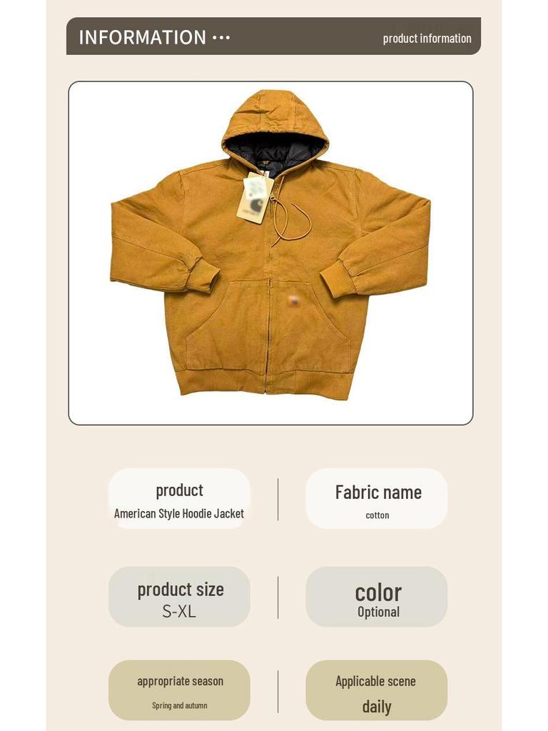 2025 Retro Classic Washed Distressed Cotton Jacket - Spring/Autumn Hooded Padded Top.