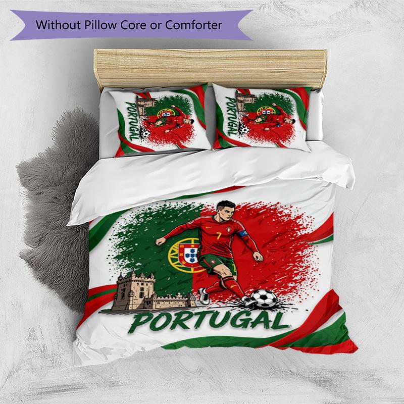 Set Biancheria da Letto Stampata Calcio Portogallo 3 Pezzi Set Copriletto Traspirante Accogliente come Regalo per la Casa Nuova o per le Feste