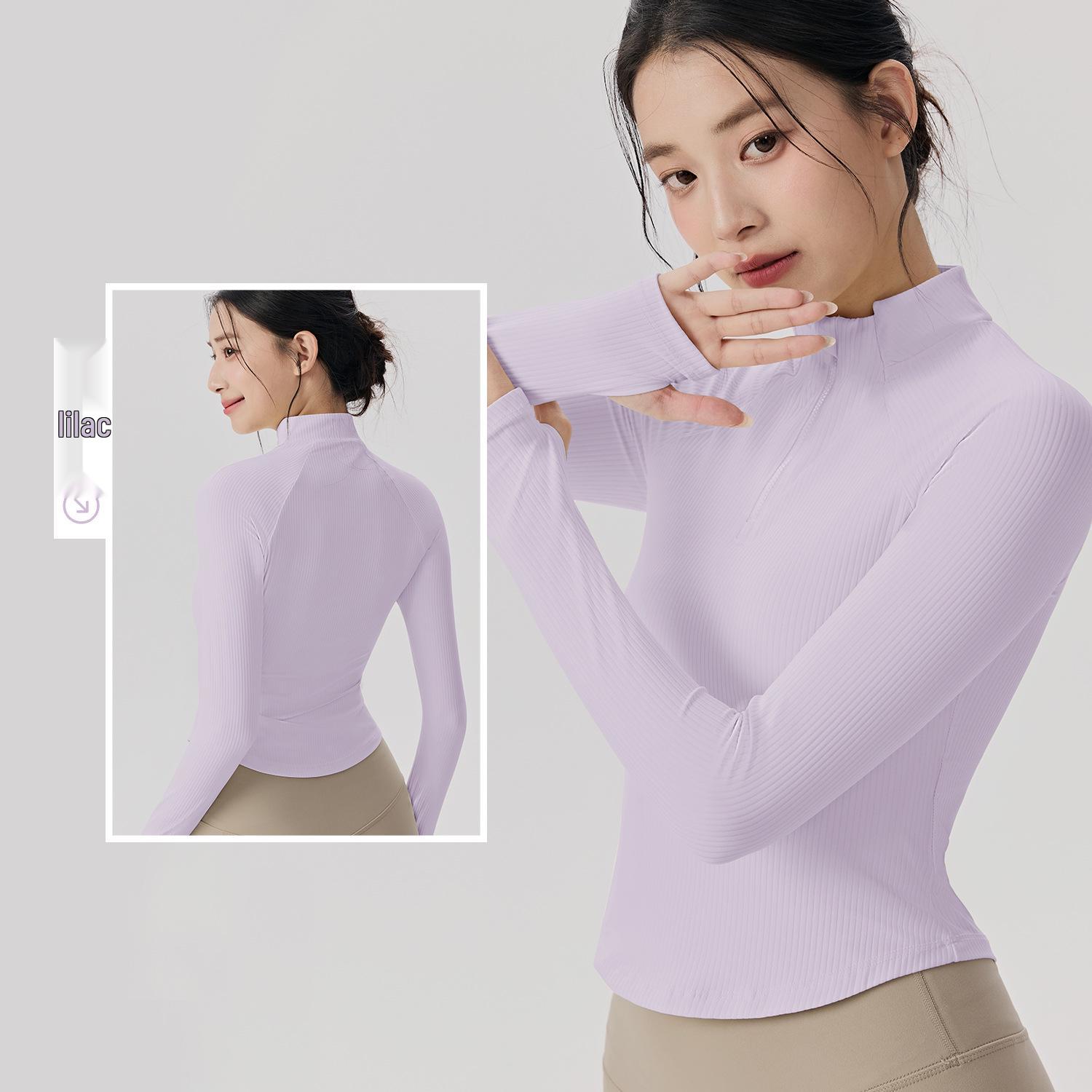 

Women s Slim Fit Long Sleeve Yoga Top with Thumb Holes and Half Zip M бузковий/фіолетовий