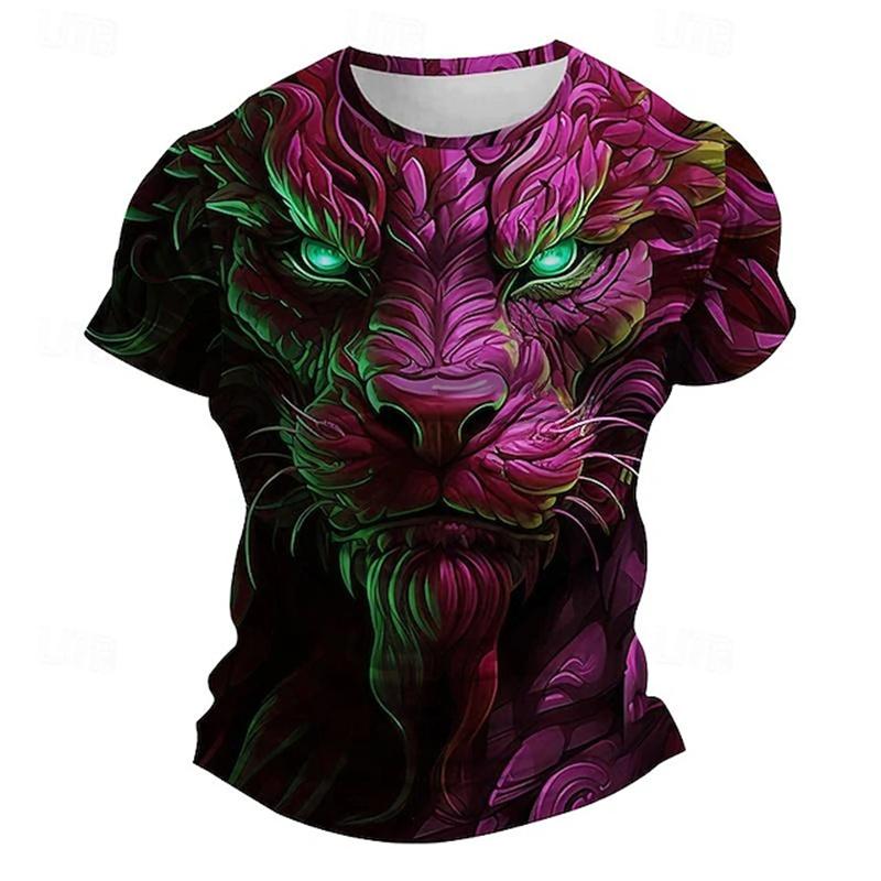 2024 Boutique Herr Vintage T-shirt Överdimensionerad 3D Tigertryck Kortärmad Topp Herrmode Rund Hals Sport Kortärmad 6XL