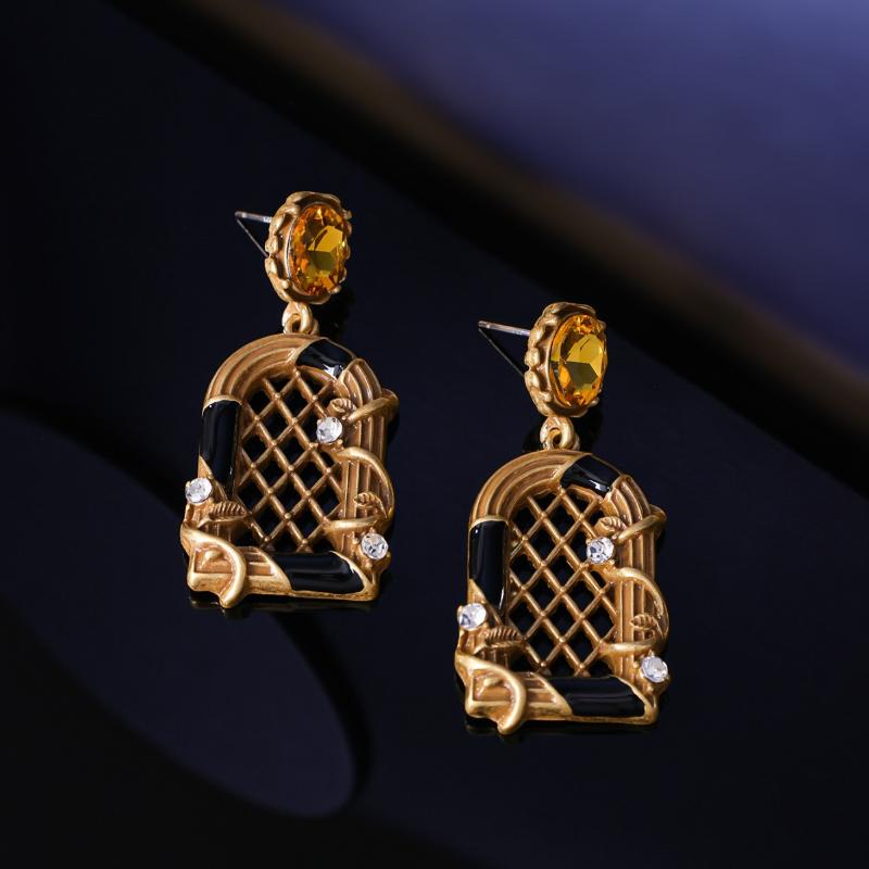 Retro Elegant Bow-Shaped Earrings Palace Style Freshwater Pearl Enamel Painted Ear Ornament For Women Party Jewelry Gift