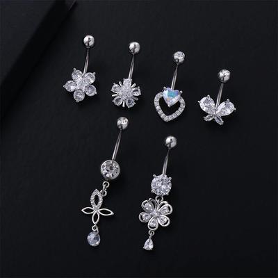 Vintage Butterfly Belly Piercings Curved Stainless Steel Zircon Navel Ring Rhinestone Heart Shape Body Piercing Jewelry Gift