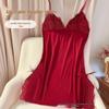 2025 New European & American Lingerie: Sexy Deep V Nightdress with Lace Slit and Straps