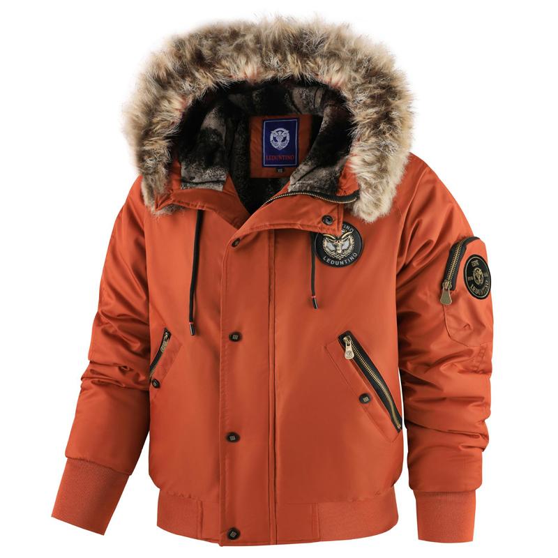 Winter Men's Warm Down Parkas Fashion Men Fur Collar Thick Windbreaker Padded Coats Men Fleece Lined Thermal Jackets Clothing