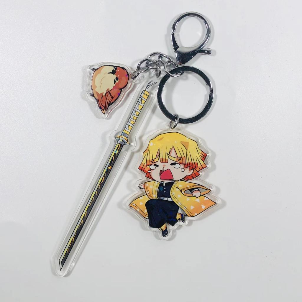 Demon Slayer Keychain Acrylic Charm with Sword Tanjiro Zenitsu Nezuko Anime Cosplay Accessories