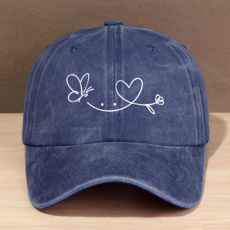 

Unisex VintageInspired Soft Top Baseball Cap with Butterfly Heart Design Adjustable FitLightweight Polyester One Size