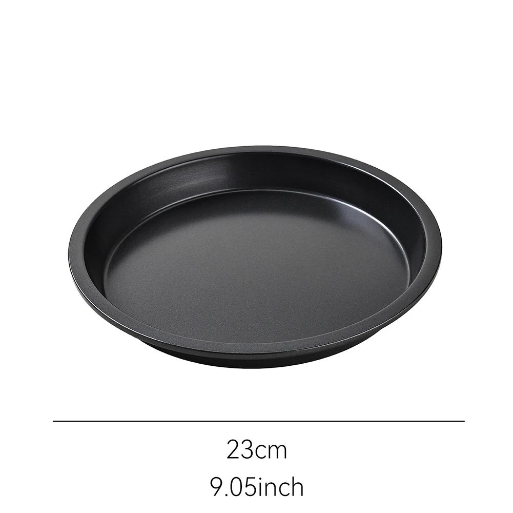 Kitchen Pizza Mould Pan Carbon Steel Ware Baking Pan Round Pizza Tray Round Baking Tray Heat-resistant for Home Pie Tins Black