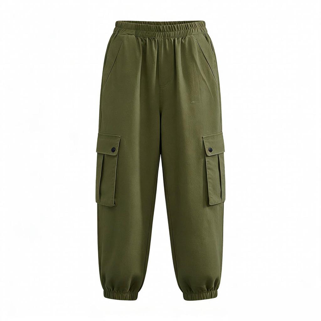Women Drawstring Waist Cargo Pants with Elastic Cuffs and Large Side Pockets for Casual Outdoor Daily Wear