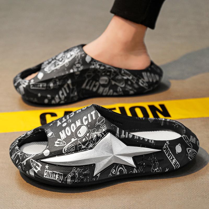 Summer Slippers Large Size Couple Style Home Leisure One-word Drag Thick Bottom Stepping On Shit Feeling Outside Wearing Beach Cool Slippers