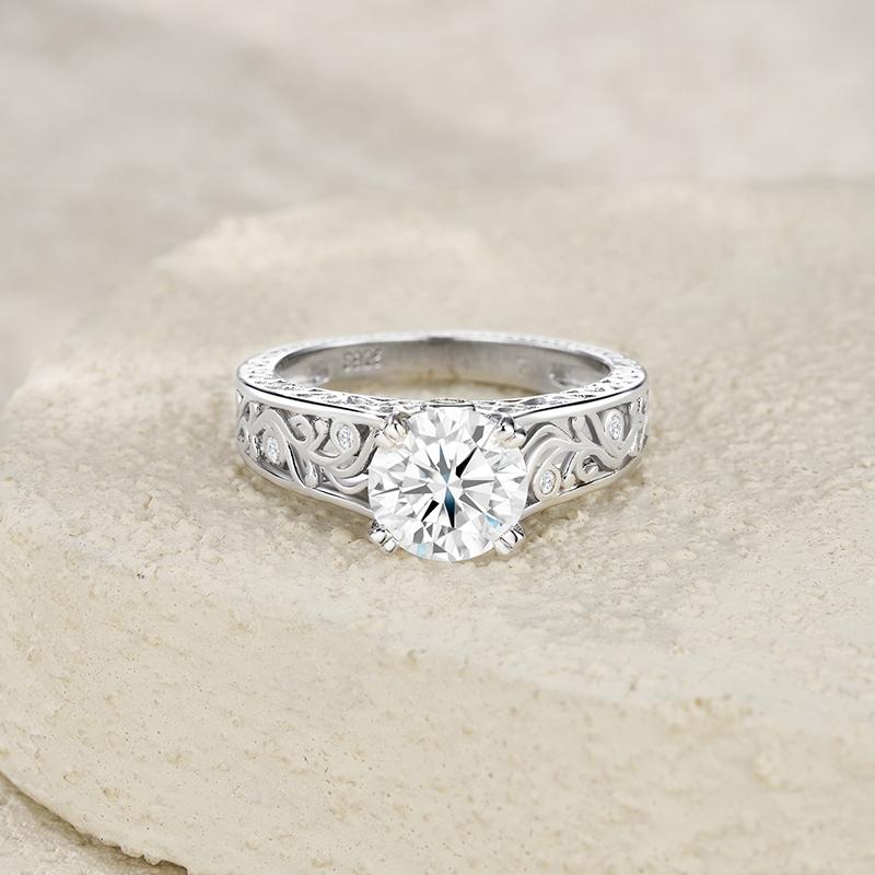 Elegant Filigree Moissanite Ring With Intricate Openwork Tarnish Resistant S925 Silver for Retro Style and Bridal Statement Ring