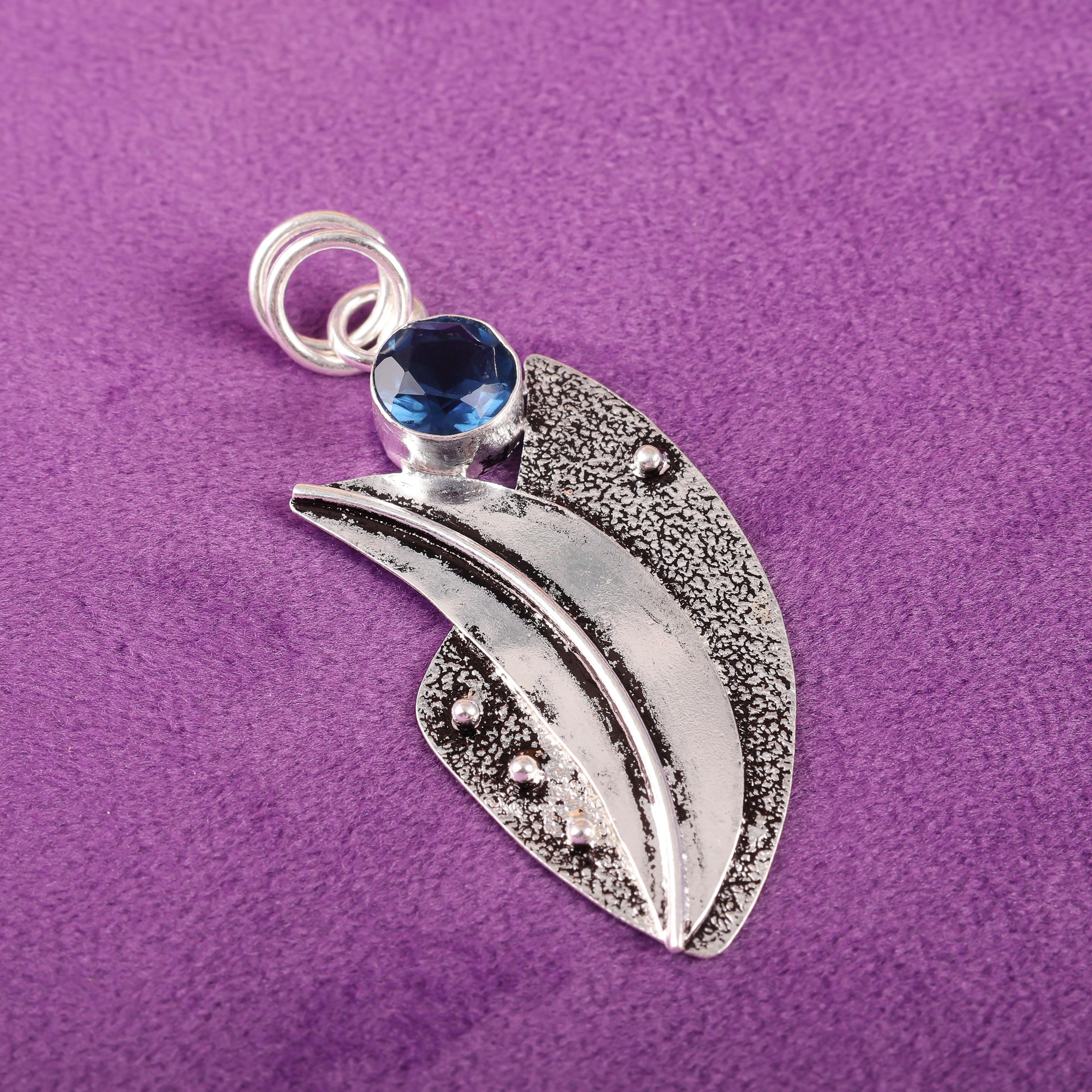 

Подвеска London Blue Topaz, ювелирные изделия из стерлингового серебра 925 пробы с драгоценными камнями, подвеска ручной работы, на День благодарения 2.05 inches синий