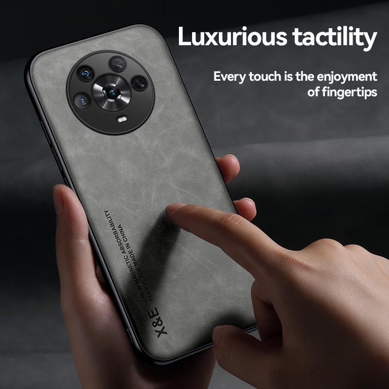 För Honor Magic4 Pro PU Läder Magnetisk Bilhållare Telefonfodral Honor Magic 4 Pro 4Pro Magic4 Mjuk Ram Stötsäkert Baksida