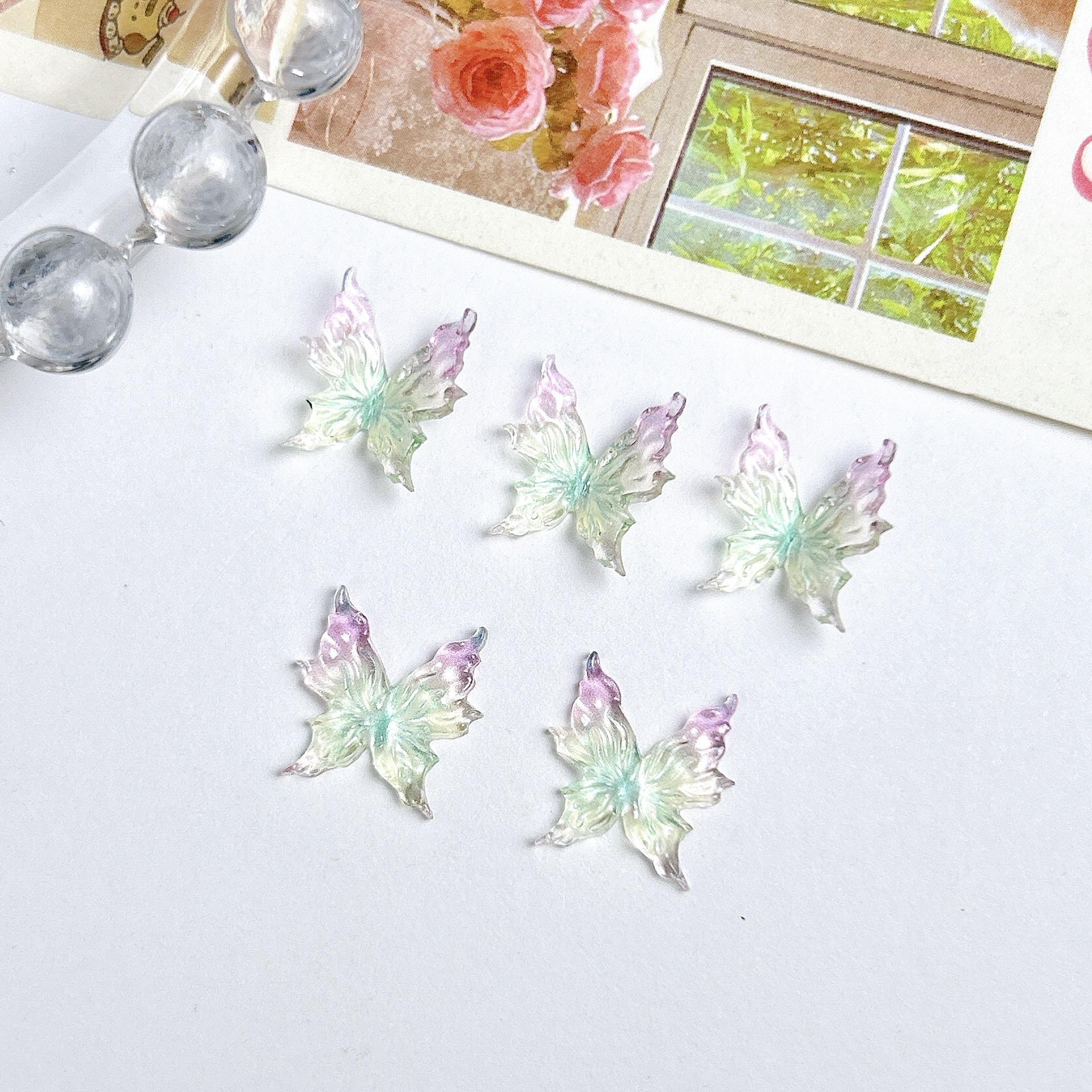 Ice Transparent Temperature Change Soft Butterfly Nail Art Accessories Half-Wing Butterfly Resin DIY Nail Brooch Earrings розовый зеленый