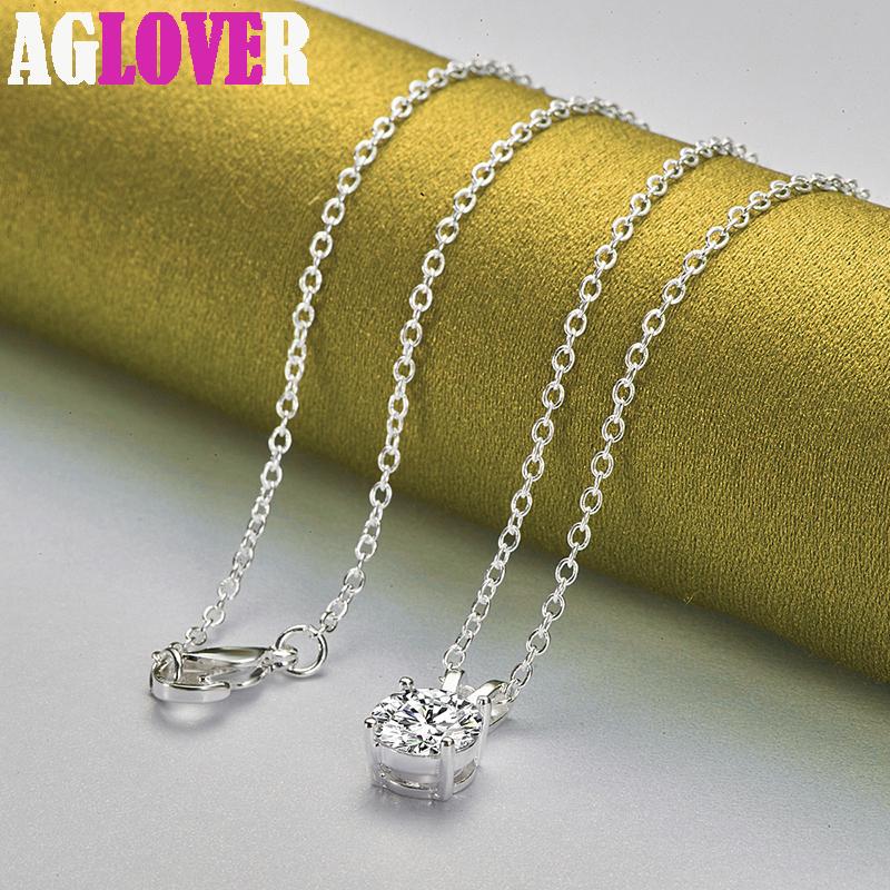 925 Sterling Silver 8mm AAA Zircon Pendant Necklace Jewelry