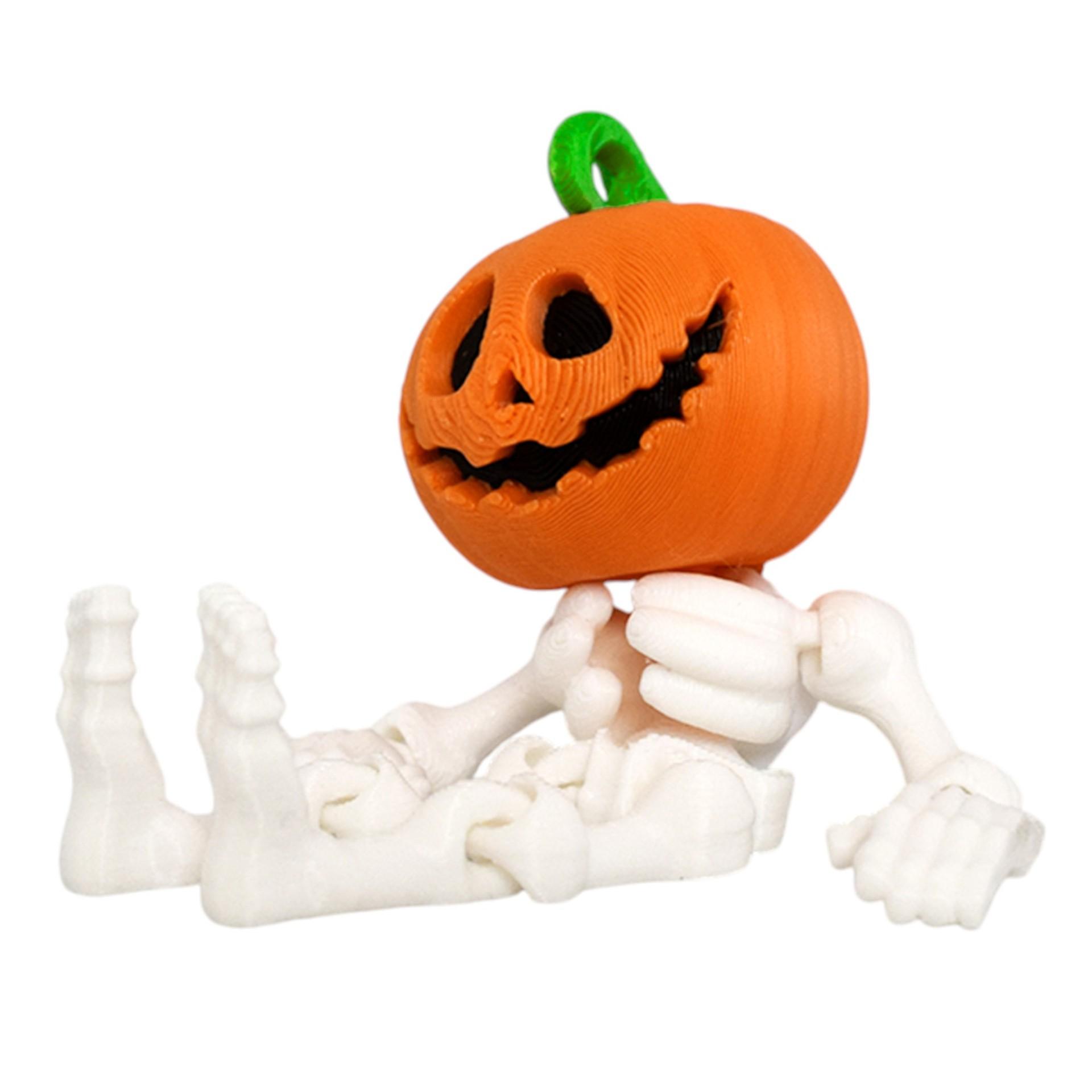 

Horror Pumpkin Skeleton Toy Statue 3D Printed Toy Joint Movable Decompression Toy Halloween Desktop Decoration Funny Gift