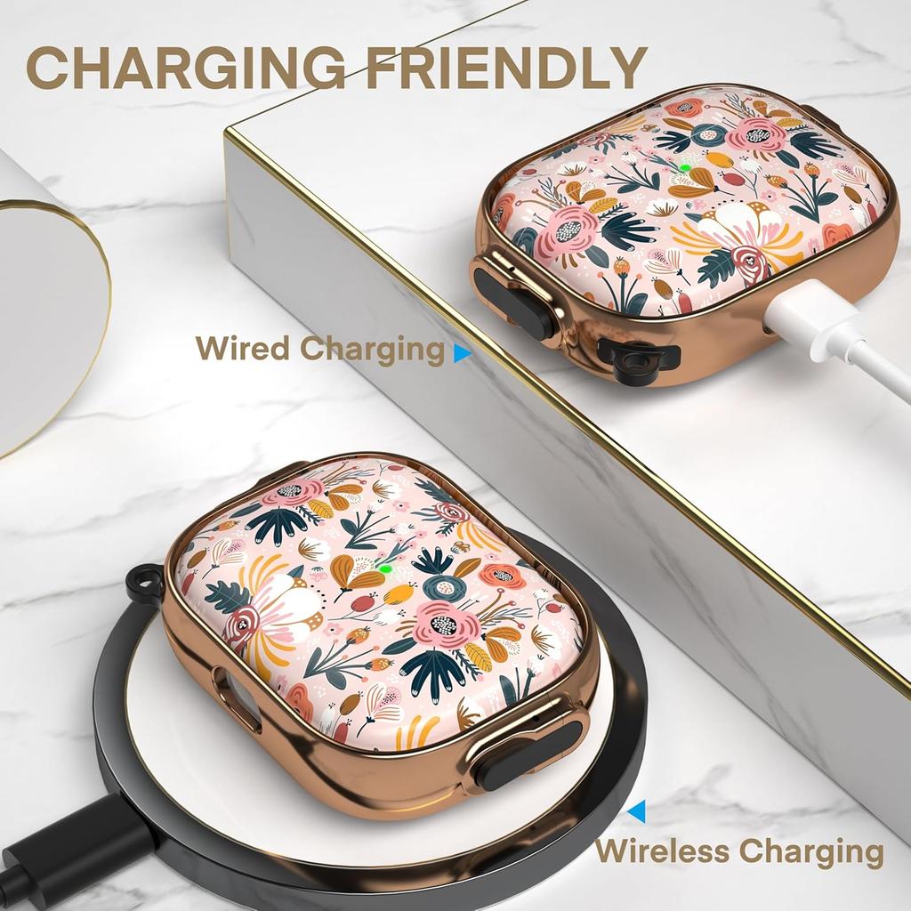 Maxjoy for AirPods Pro 3rd Generation Case with Lock, Flower AirPods Pro 3 Case Lock Protective Hard Cute AirPod Pro 3 Cover for Women Men with