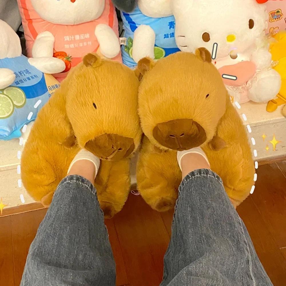 Mode Unisex Cartoon Wasserschwein Hausschuhe Damen Plüsch Niedliche Hausschuhe Winter Warm Zuhause Boden Geräuschlos Weiche Baumwollschuhe Niedliche Wasserschwein Pantoletten