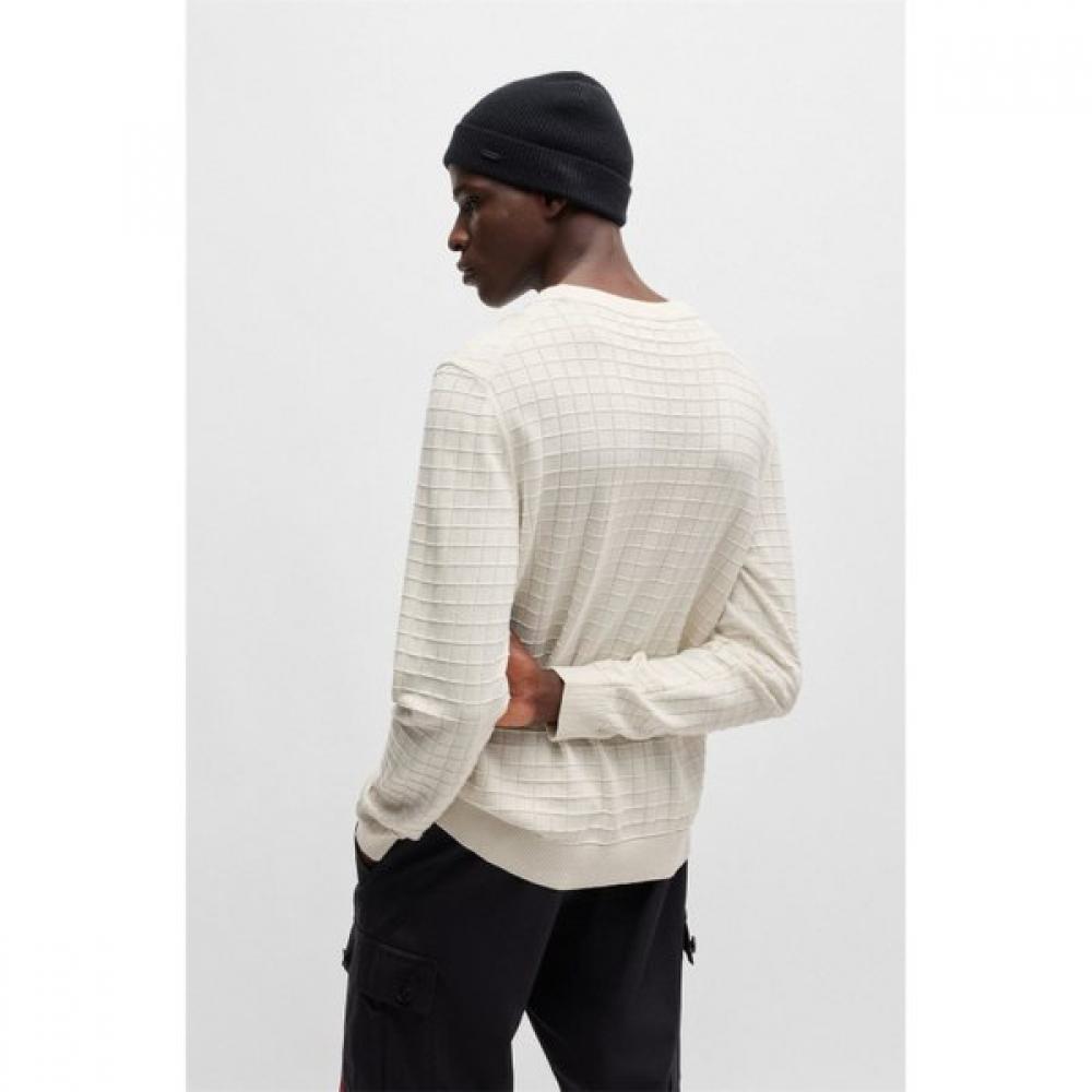 Hugo Regular Fit Organic Grid Pattern Knit Sweater Natural 50524546101 