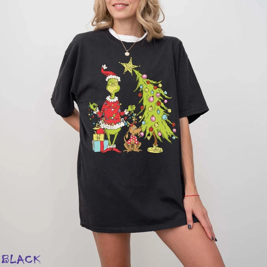 Maglietta di Natale del Grinch, Maglietta Top con Albero di Natale Grinchy Uomo Donna