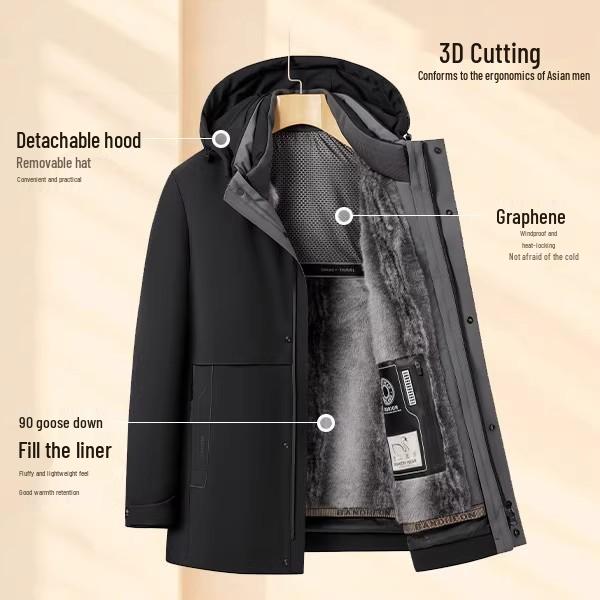 Men's 2025 Model Business Detachable Fleece-Lined Down Jacket for Winter Cold Protection Model 9888