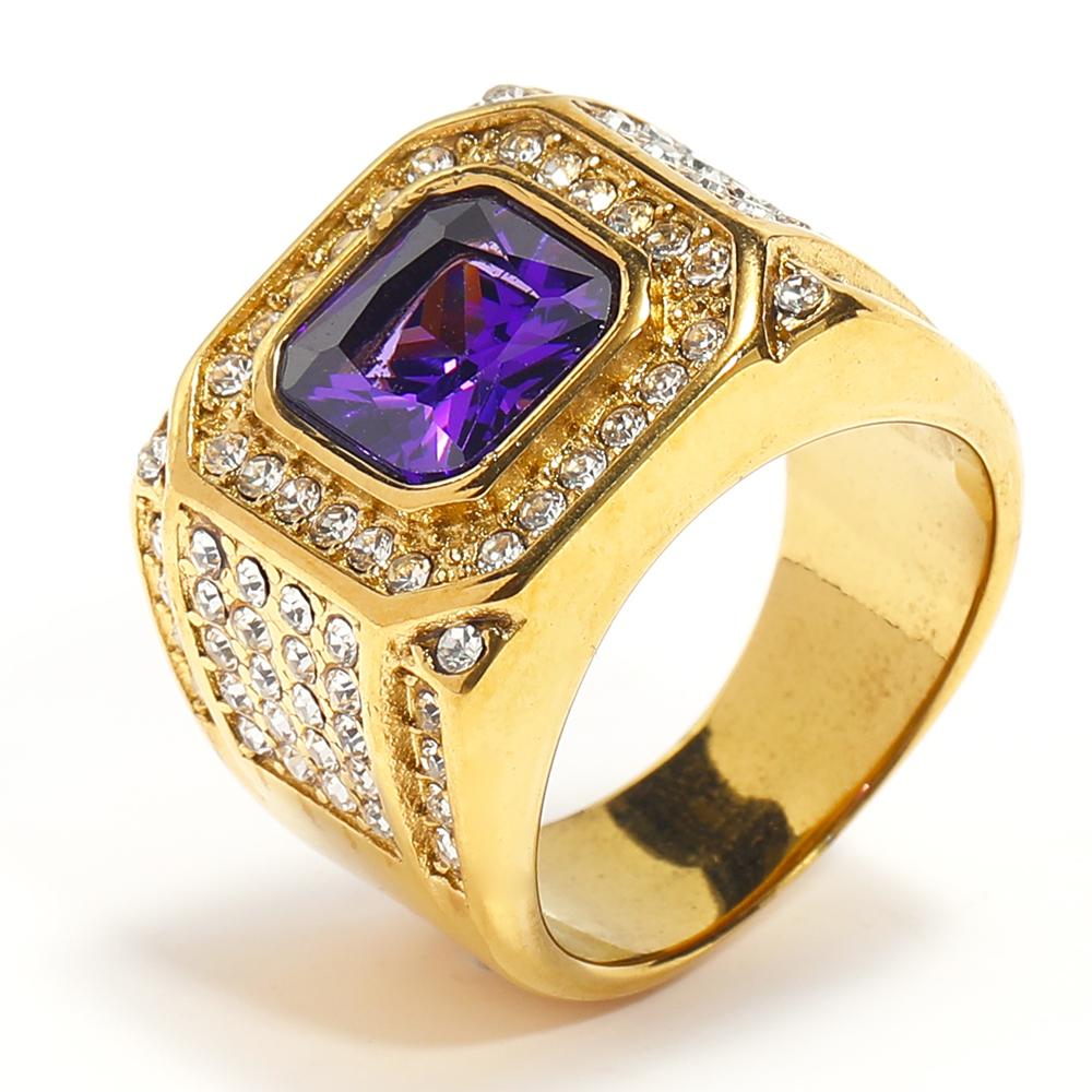 Full Diamond Square Ring for Men Titanium Steel Bling Iced Out Hip Hop Jewelry Luxury Cubic Zirconia Ring