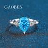 New S925 Sterling Silver Women's Ring, Ice Cut Water Drop Design In Blue, Yellow, Pink, White Colors with Simple Diamond Accents.