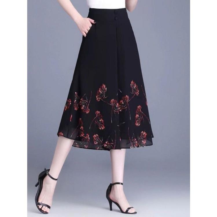 Damen Chiffon Halbrock Sommer Hohe Taille Cropped Hose Midilanger Rock Hose Rock