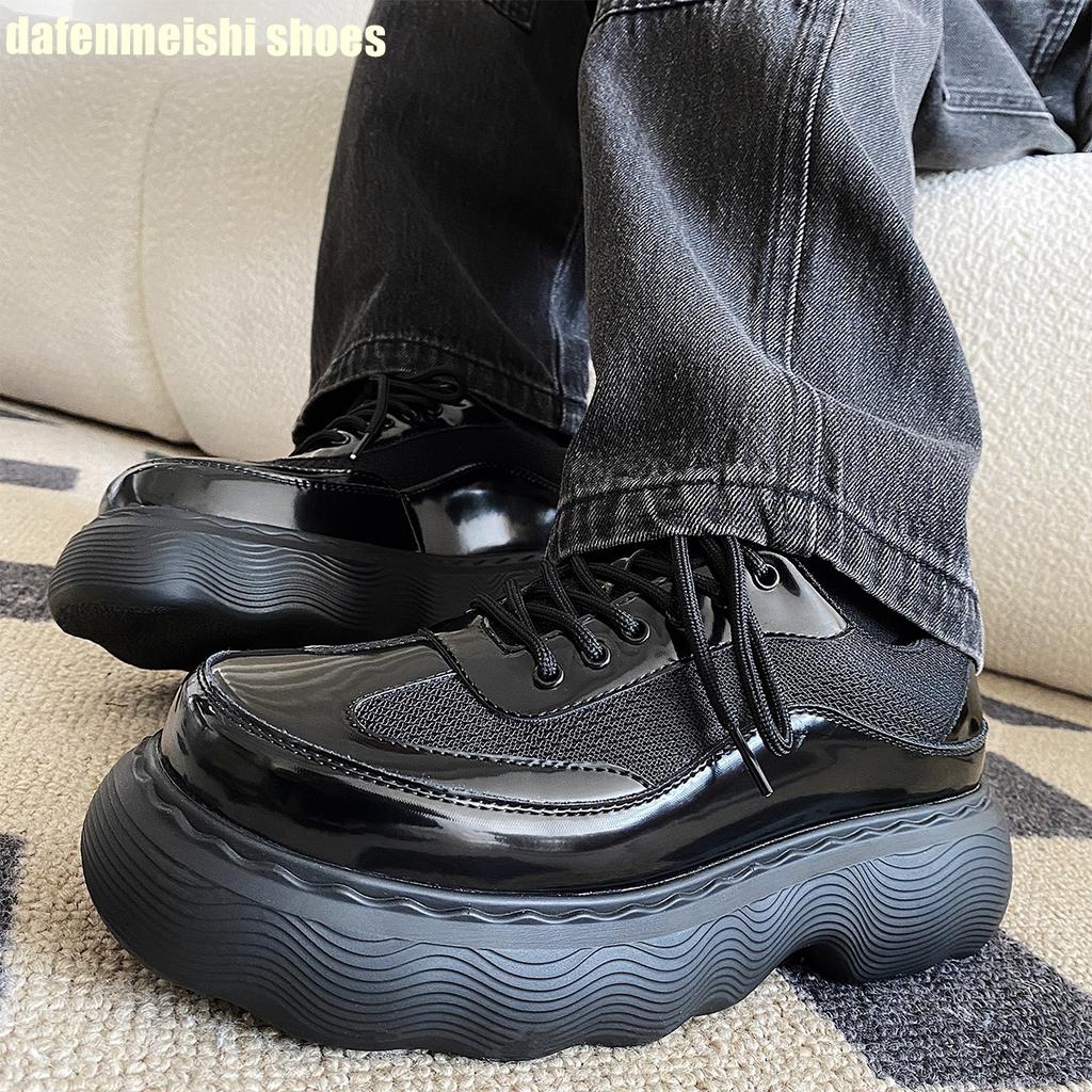 Fashion Comfortable Breathable Clunck Sneaker Patent Leather Men's All-Match Thick Soled Big-Toed Dad Shoes 2025 New Men Increase Shoes