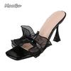 Fashion Fashion Pleated Lace Female Sandals Square Toe High Heeled Pumps Dress Party Shoes Women Summer Slides Shoes 2025 Plus Size34 40