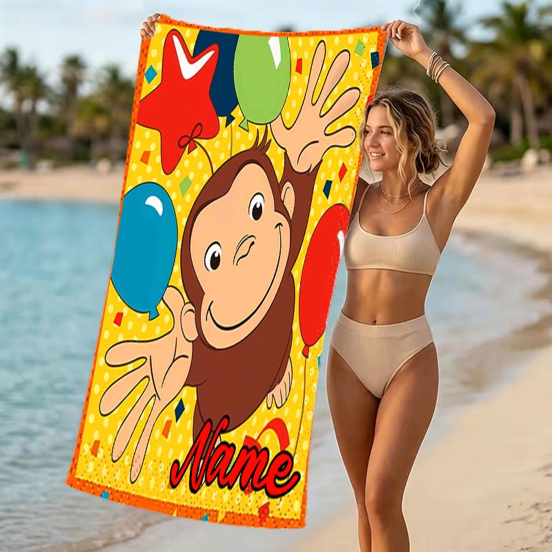 Customizable personalized beach towels Curious George themed designs.Suitable for the beach, yoga, sports;ideal as beach accessories