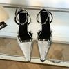 Fashion Gold Silver Rivet Designer High Heels Women Sexy Pointed Toe Leather Pattern Women Pumps Slingbacks Heeled Sandals Party Shoes