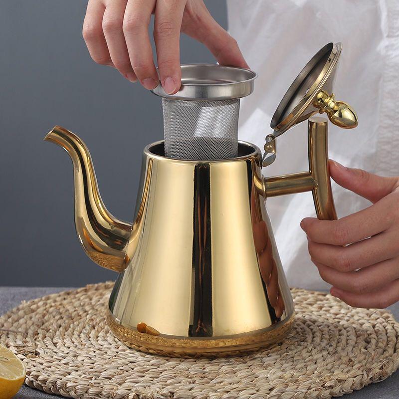 Stainless Steel Flower Teapot with Filter for Induction Cookers - Commercial & Hotel Use