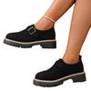 New Large-sized Loafers for Women, Round-toed, Square-buckle, Thick-soled Metal, Deep-mouthed Single Shoes