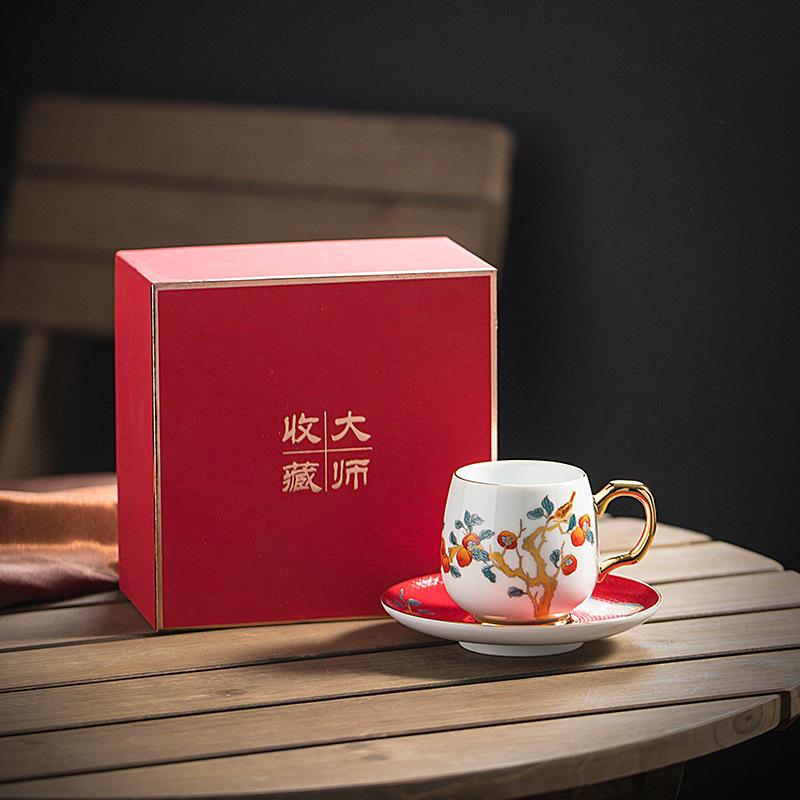 Enamel Color Ceramic Coffee Cup And Saucer Set Creative Mug Master Single Cup Wanhua Inner Arowana Blue And White Porcelain Tea Cup
