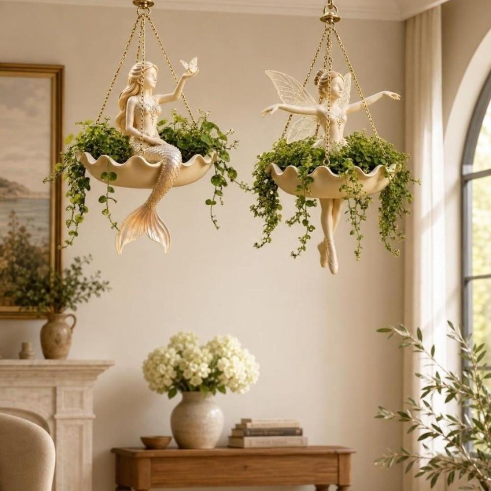Vintage Ballet Dancer Hanging Planter Elegant Mermaid Plant Holder Flower Container  Indoor Decor