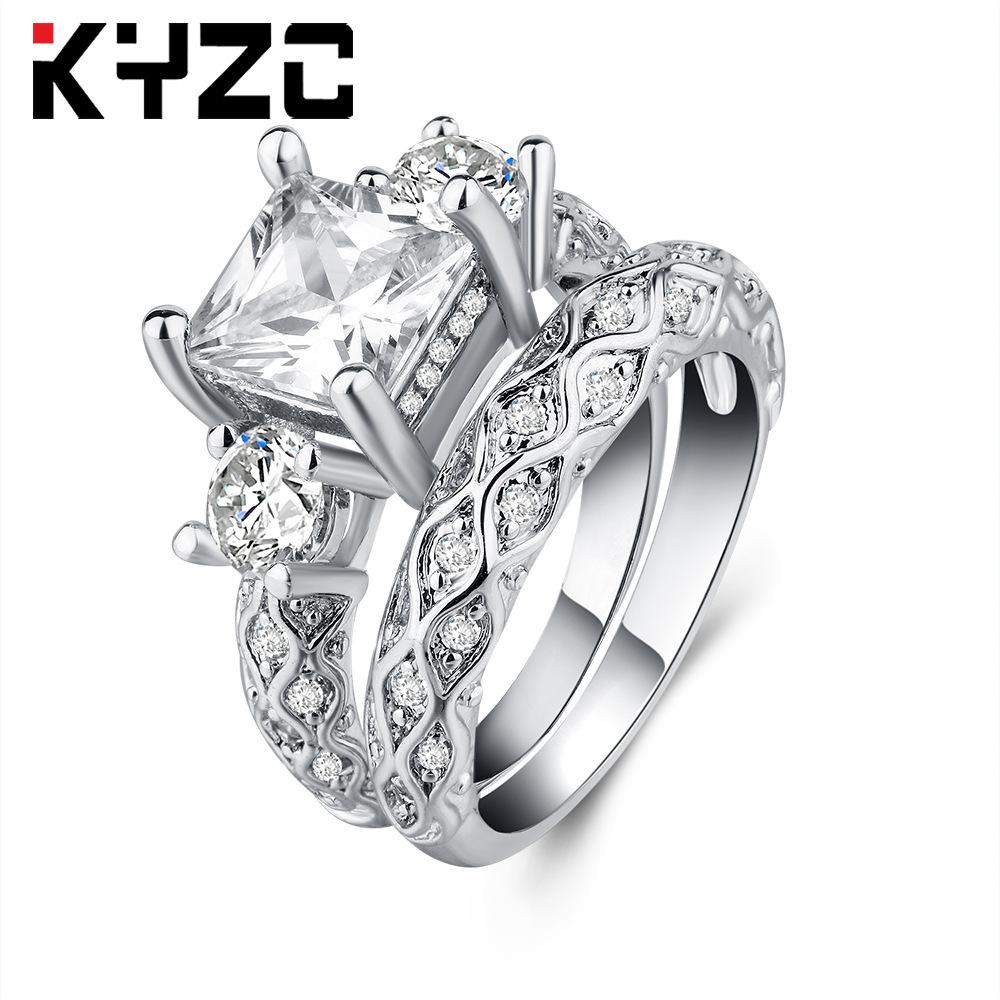 Women'S Ring Pattern Zircon Copper Couple Combination Ring