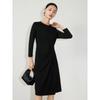 Jiu Zi Anna Coco Women's Round Neck Long Sleeve Little Black Dress