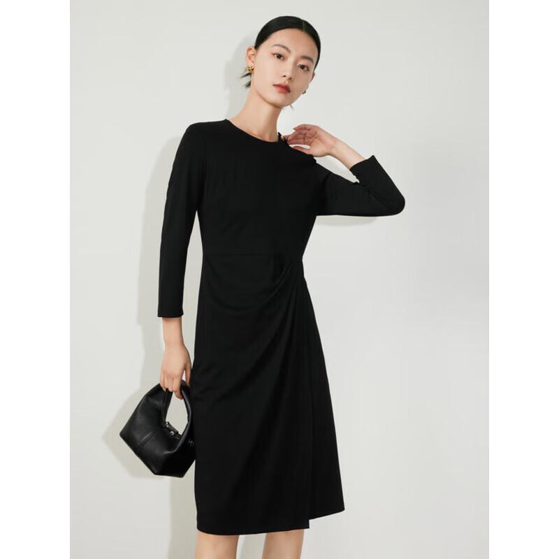 Jiu Zi Anna Coco Women's Round Neck Long Sleeve Little Black Dress