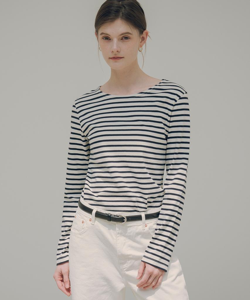 Siyajyu Sitp5096 Boat Neck Stripe T-Shirt_Navy