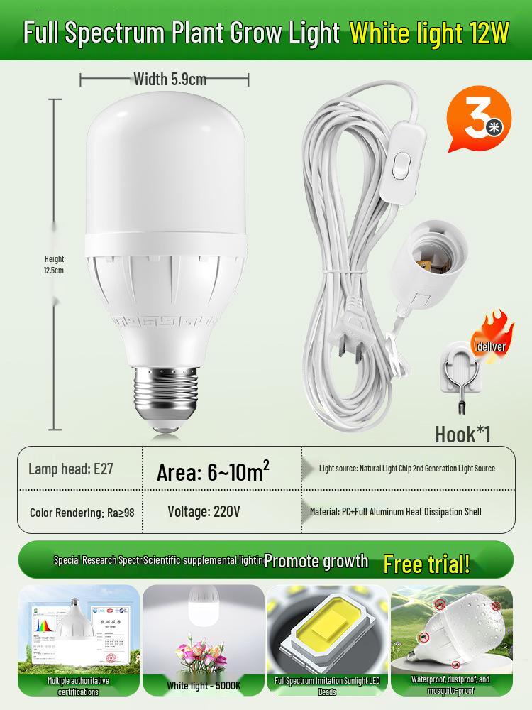 Full Spectrum LED Grow Light Bulb for Indoor Plants, E27 Base, Sunlight Imitation.