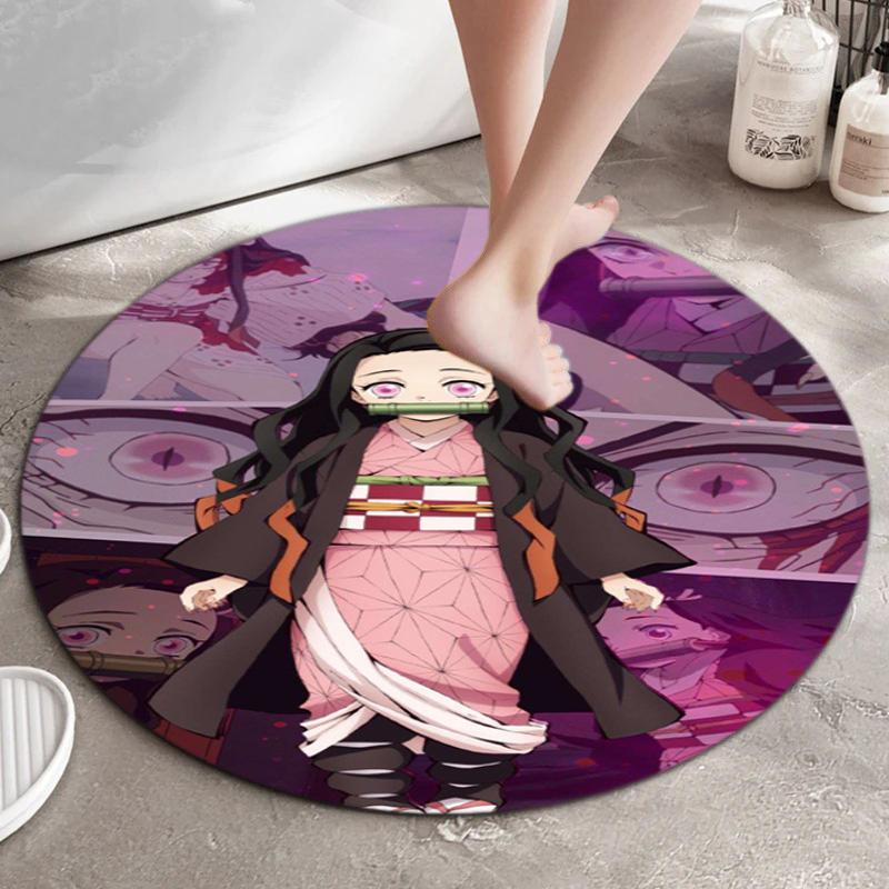 Classic Japanese-style Cartoon Demon Slayer Round Rug, Home Soft Decorative Anti-slip Yoga Mat and Chair Mat, Outdoor Floor Mat Carpet K12