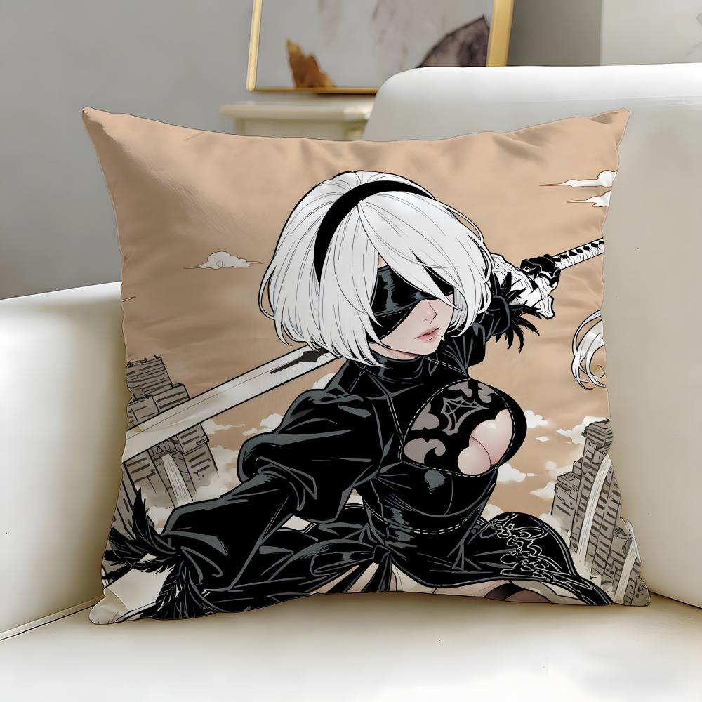 popular game Nier Automata Cushion Cover Soft & Easy-Wash Pillow Case – Versatile for Couch, Bed, Travel and Office