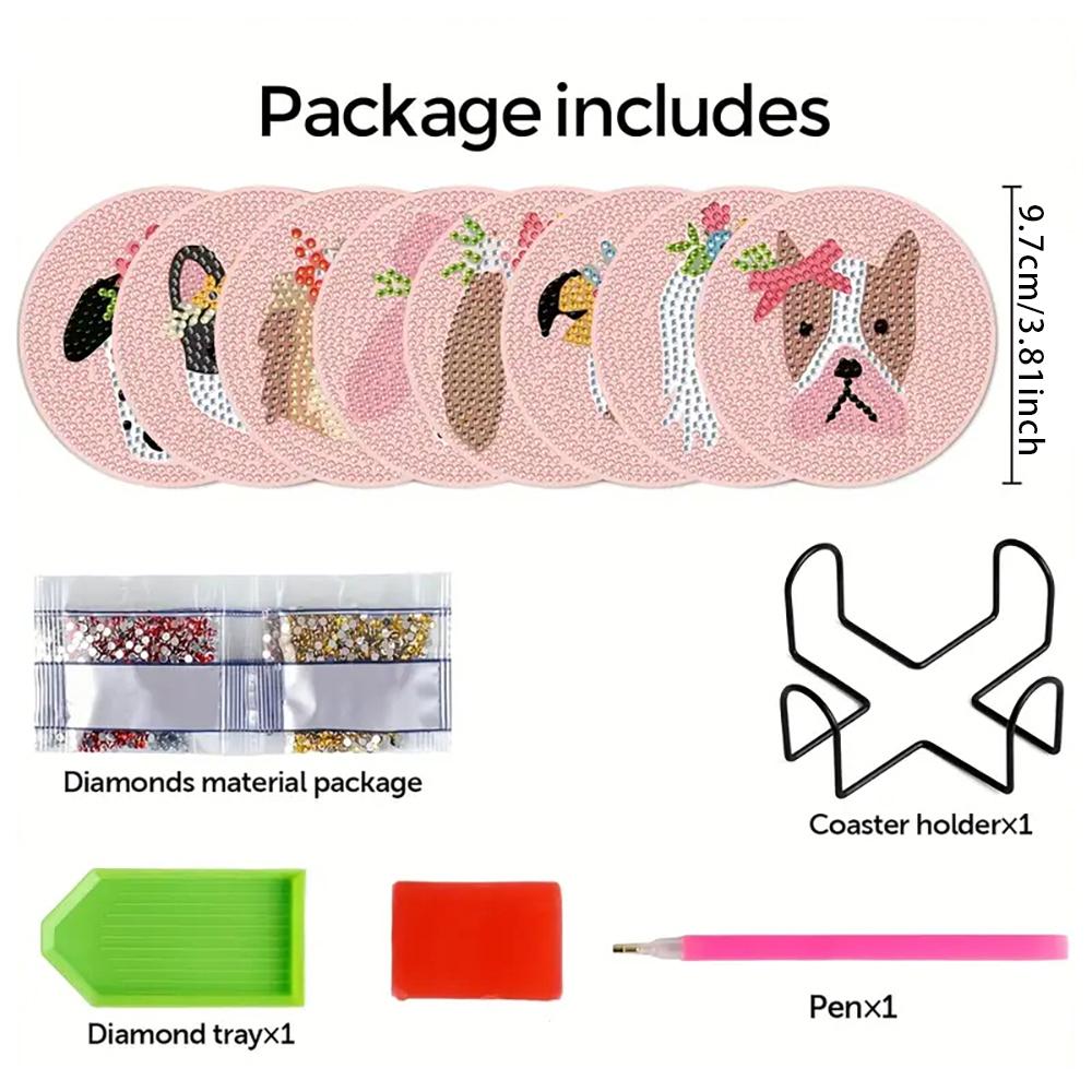 8 Pieces/set of Diamond Painted Animal Patterned Coasters, DIY Coasters with Holder, Suitable for Beginners and Adults, Art and Craft Supplies Gifts