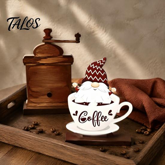 Coffee Bar Tiered Tray Decor Table Ornament, Wooden Theme Stand with Stable Rustic Ornaments Base, Retro Farmhouse for Kitchen Station Countertop Set