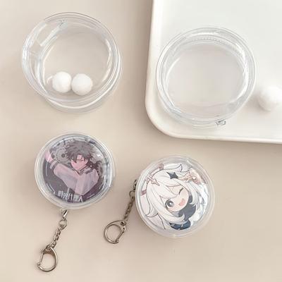 Round Clear Badge Display Bag Double-Sided Badge Storage Bag With Fur Ball Badge Waterproof Display Pouch Hanging Bag